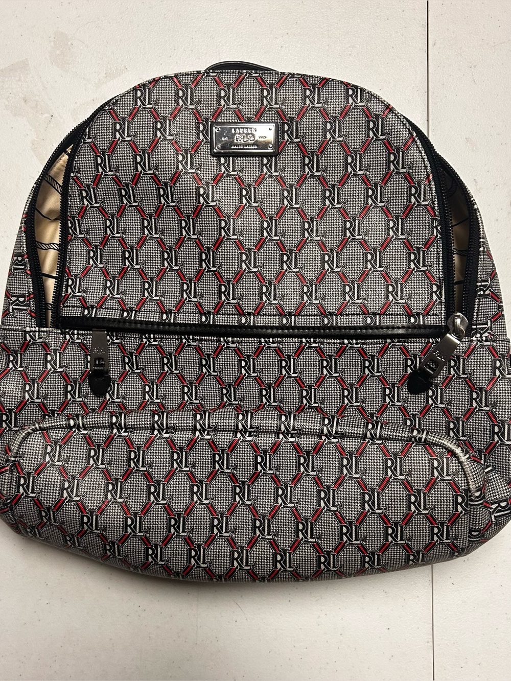Lauren Ralph Lauren Logo Backpack Black Red White Women Designer